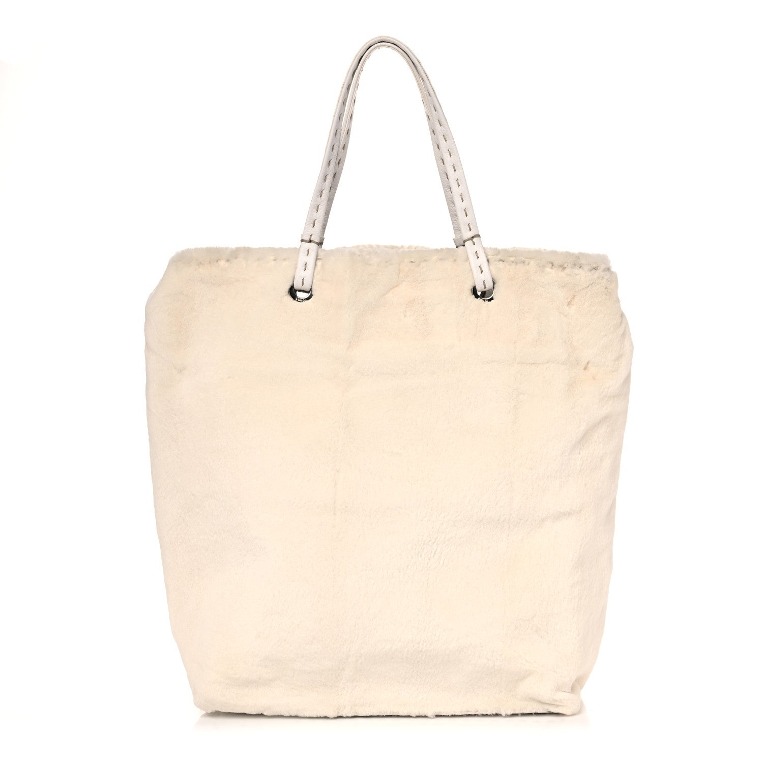 Fendi Sheared Mink Selleria Medium Tote White 1 of 10