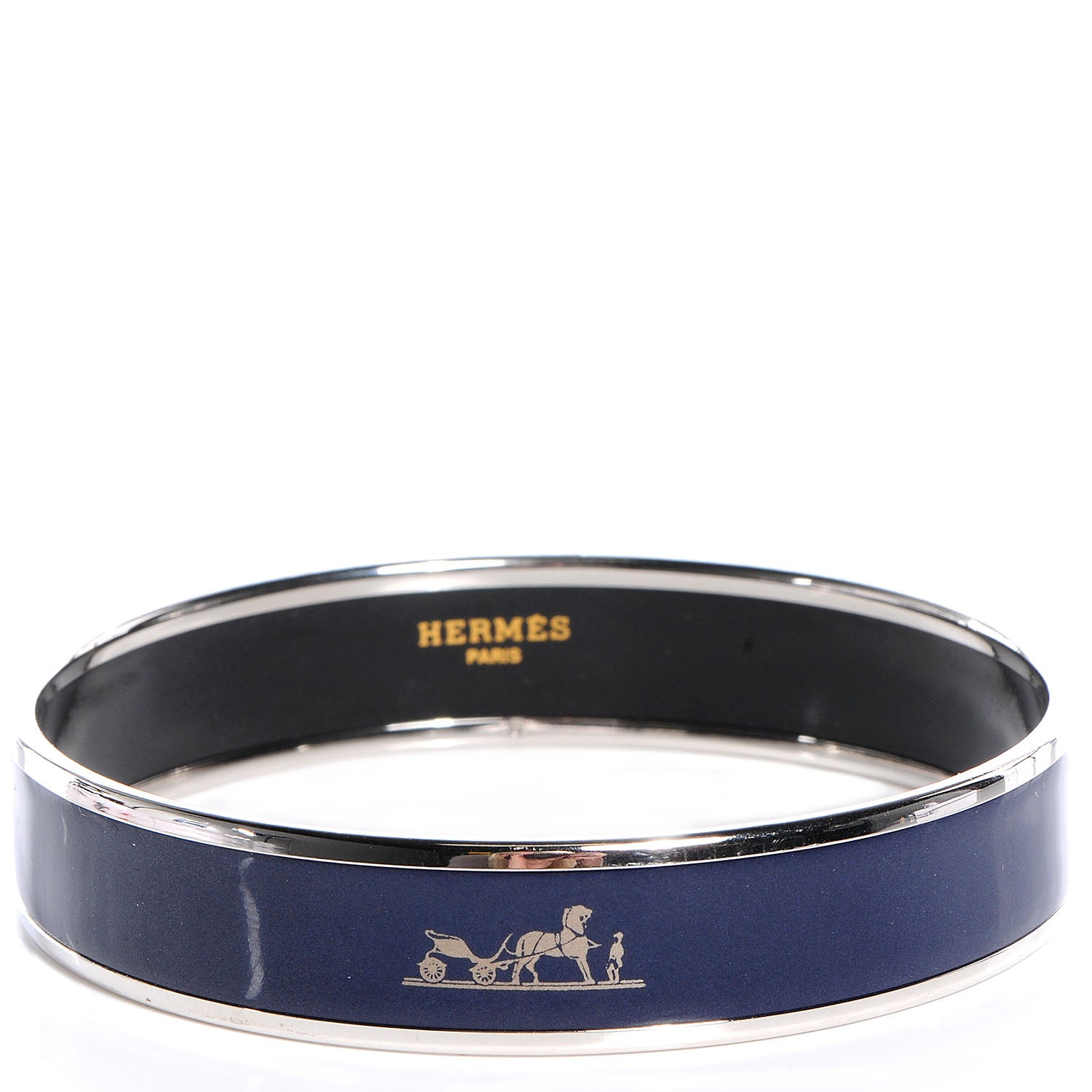 Hermes Enamel Printed Caleche Medium Bracelet 70 Navy Bleu 1 of 6