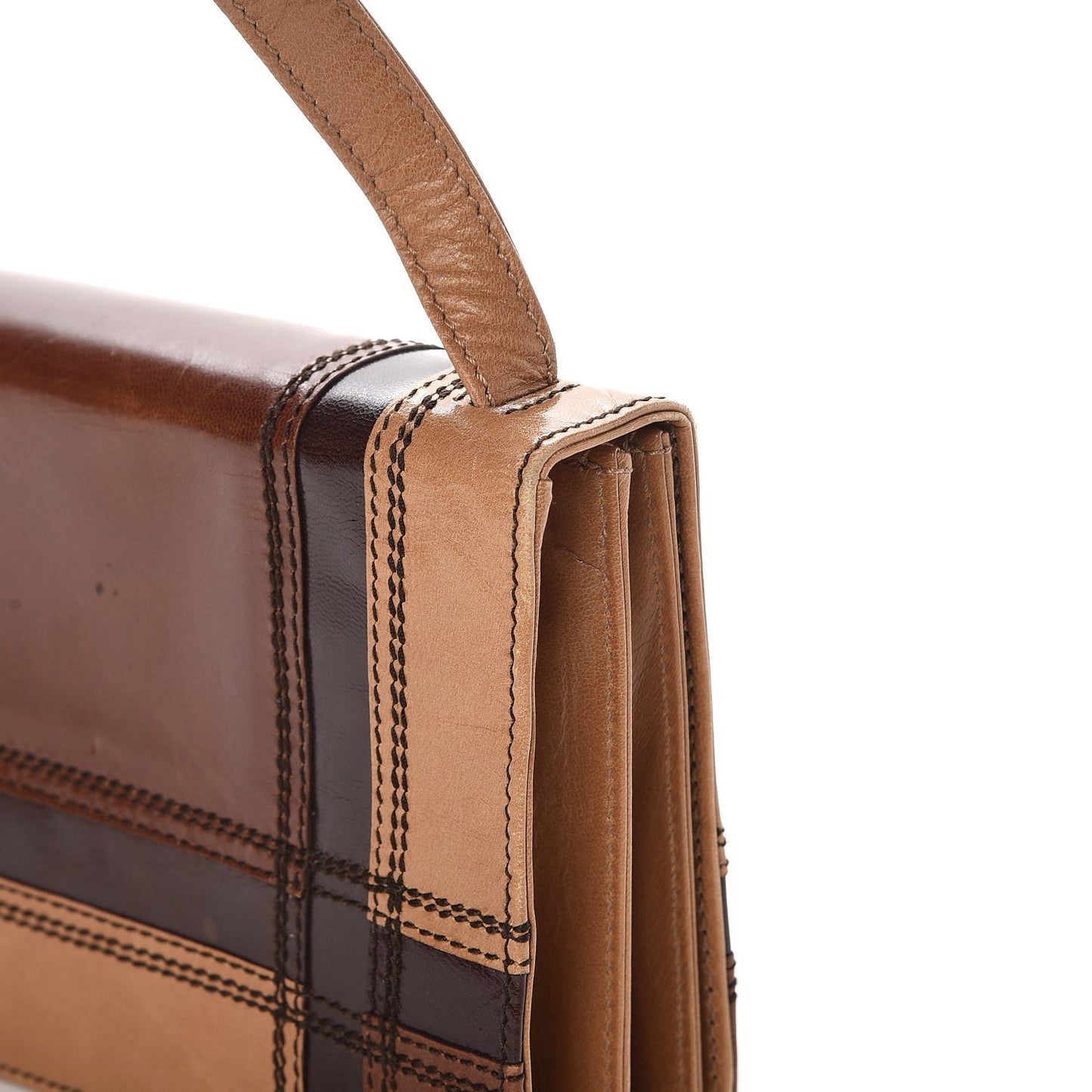 Capretto Tartan Patchwork Shoulder Bag Cammello