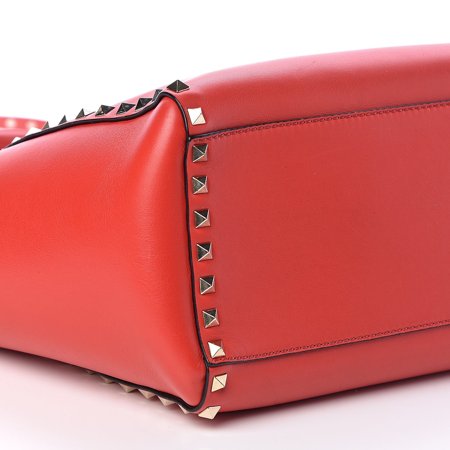 Vitello Rockstud Double Handle Tote Deep Orange