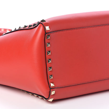 Valentino Garavani Vitello Rockstud Double Handle Tote Deep Orange 8 of 9