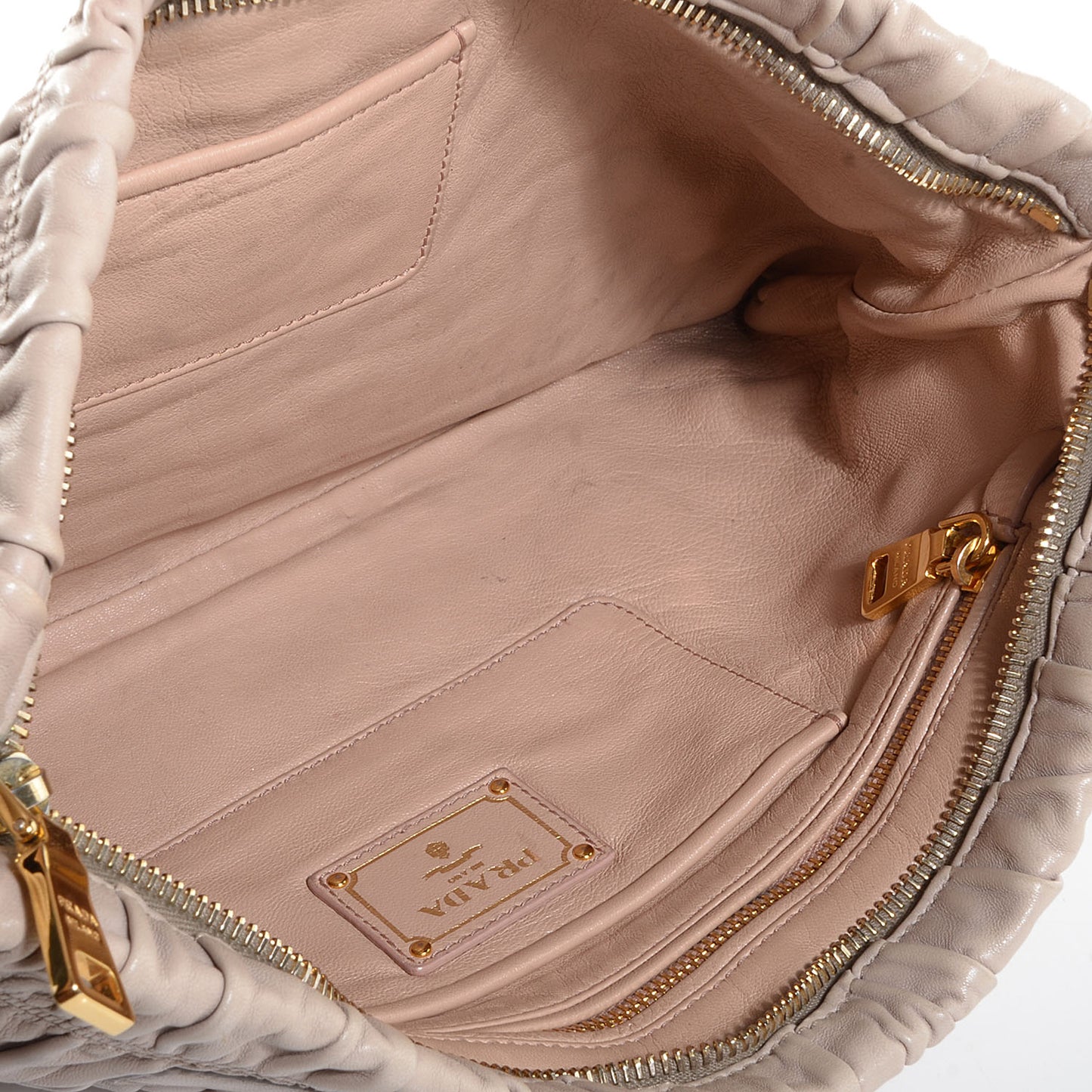 Nappa Gaufre Ruched Clutch Pomice