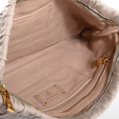 Prada Nappa Gaufre Ruched Clutch Pomice 5 of 10