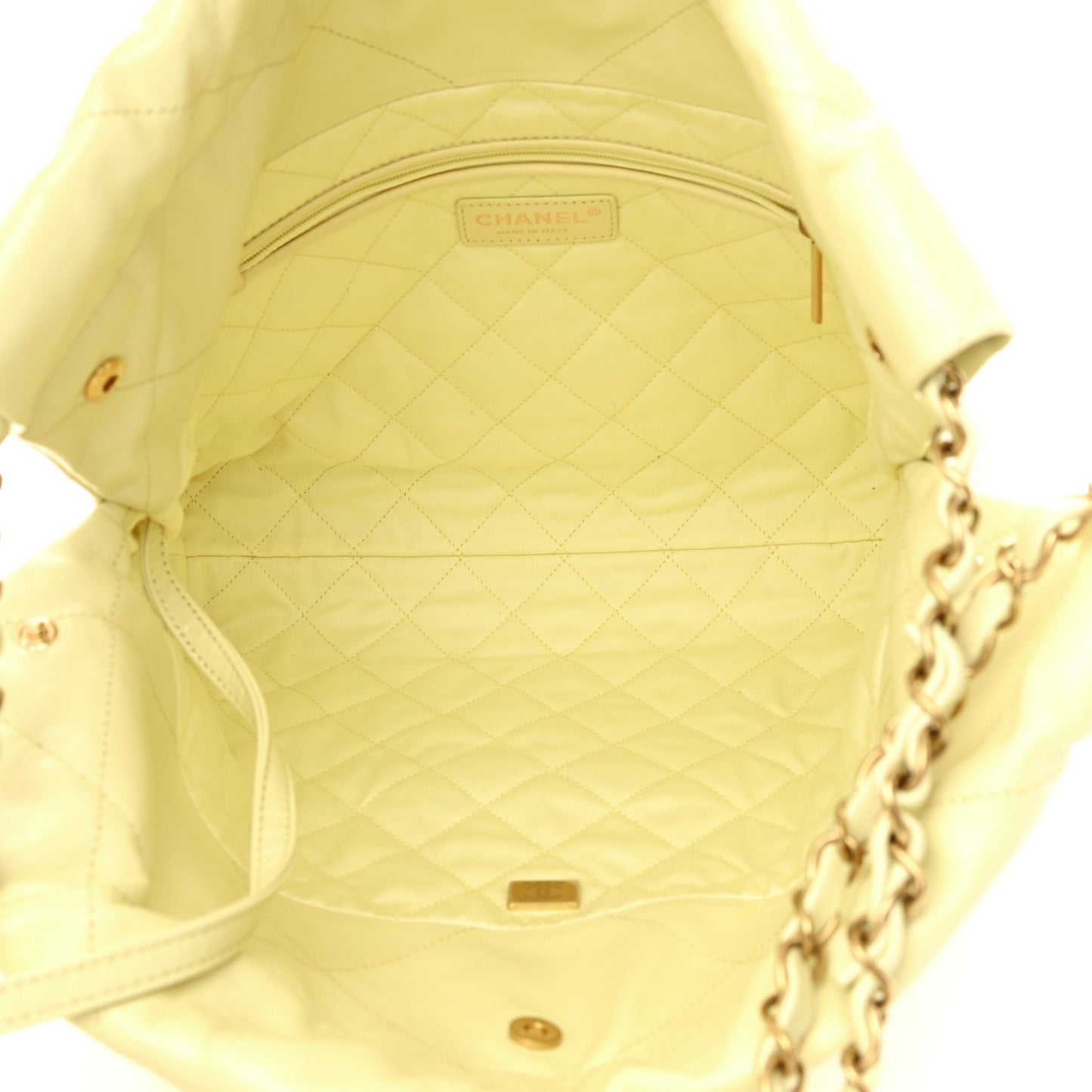 Shiny Calfskin Quilted Small Chanel 22 Light Yellow