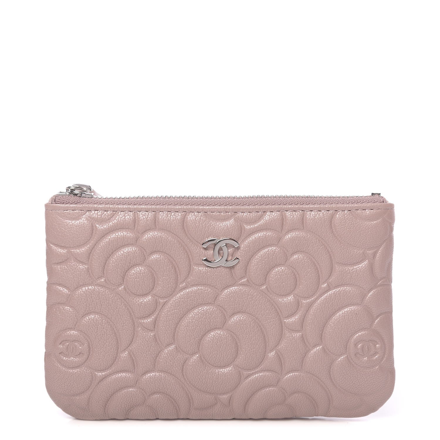 Chanel Goatskin Camellia Embossed Cosmetic Pouch Light Pink 1 of 9