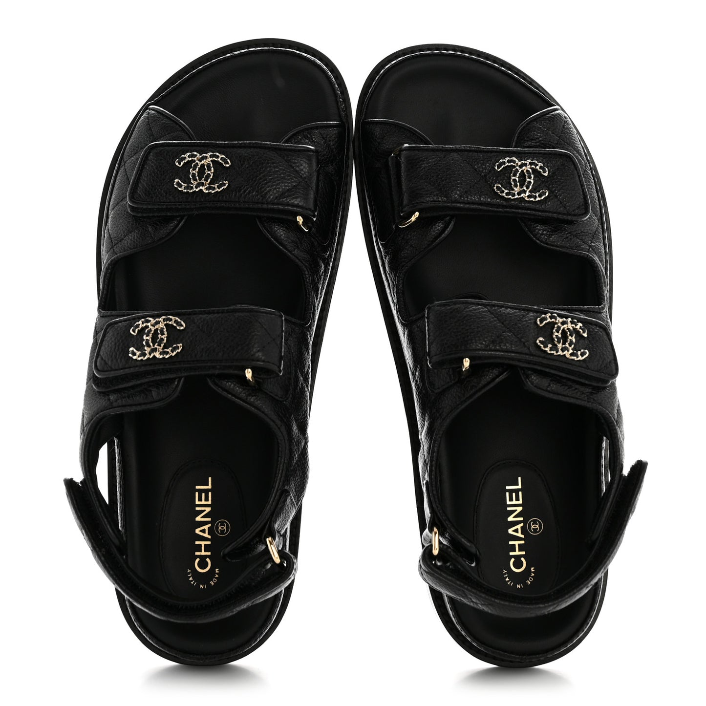 Grained Calfskin Velcro Dad Sandals 37.5 Black