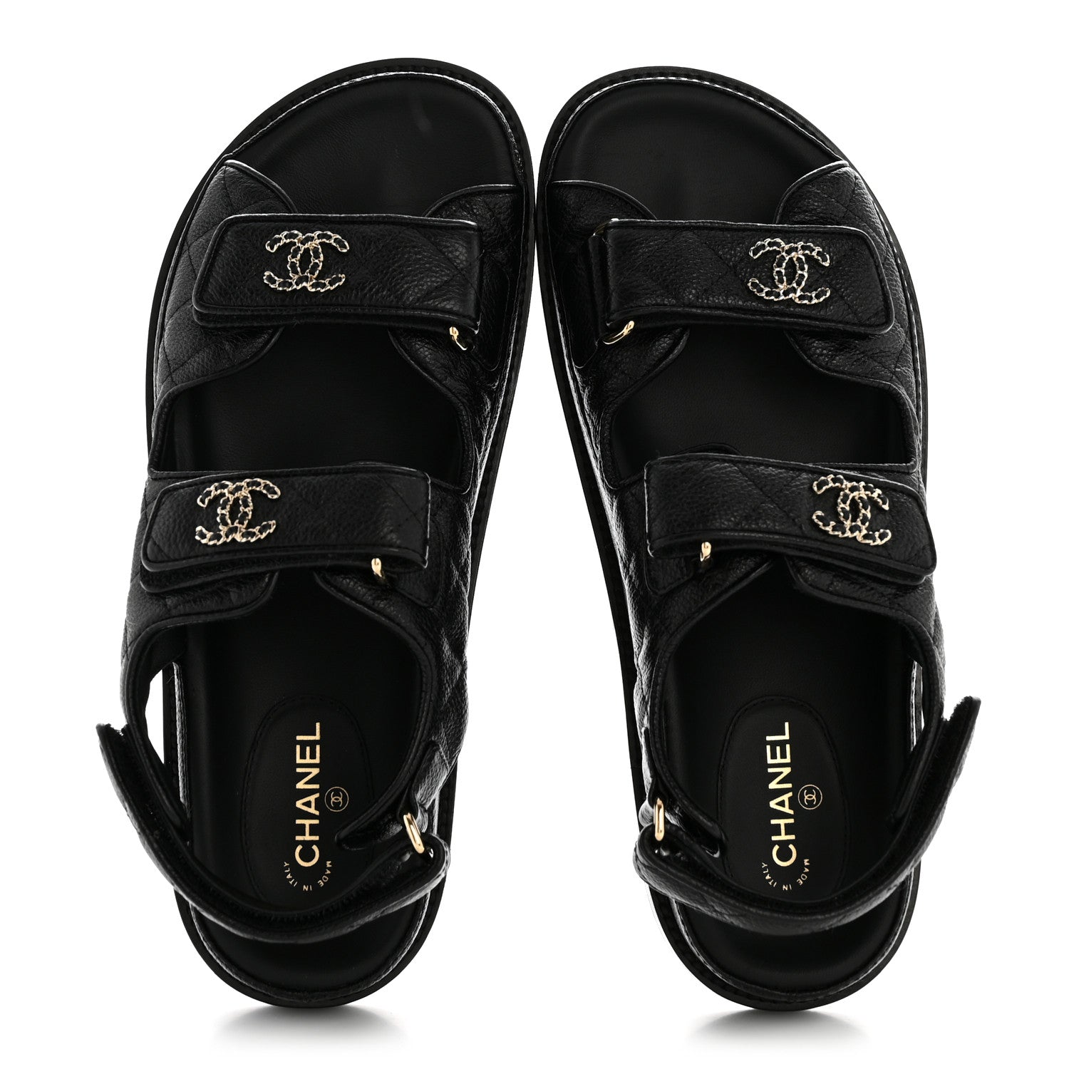 Chanel Grained Calfskin Velcro Dad Sandals 37.5 Black 2 of 10