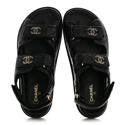 Chanel Grained Calfskin Velcro Dad Sandals 37.5 Black 2 of 10
