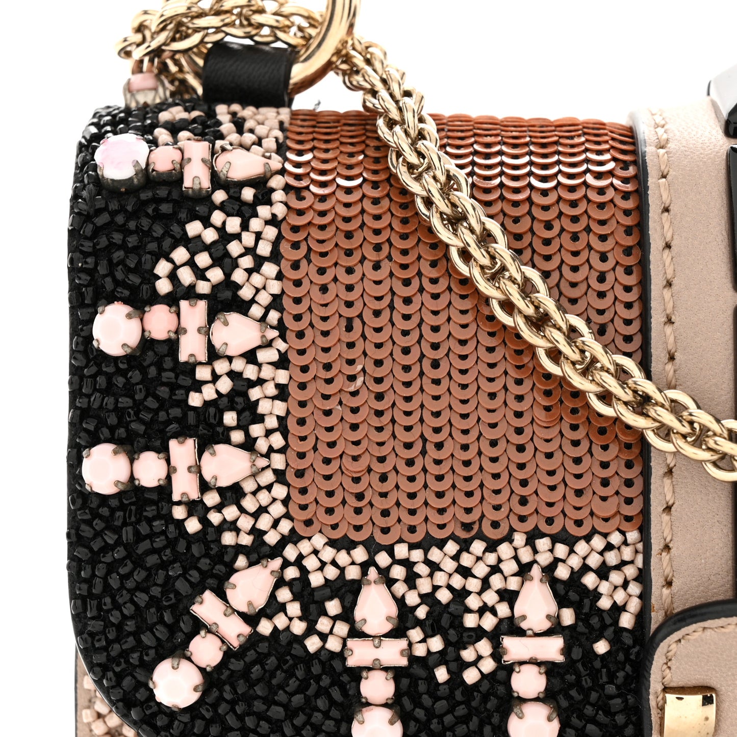 Vitello Crystal Embellished Mini Glam Lock Rockstud Flap Multicolor