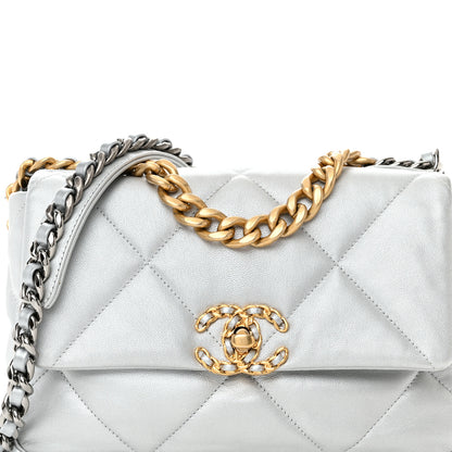 Chanel Metallic Goatskin Quilted Medium Chanel 19 Flap Silver 8 of 10