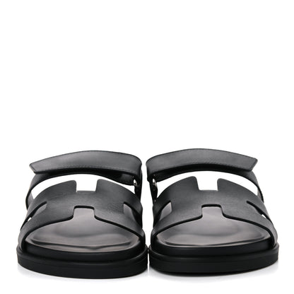 Hermes Calfskin Womens Chypre Sandals 37.5 Black 2 of 9