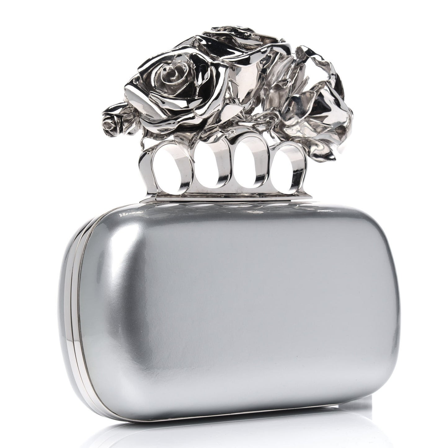 Patent Rose Knuckle Duster Box Clutch Gray