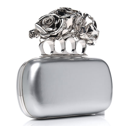 Alexander McQueen Patent Rose Knuckle Duster Box Clutch Gray 2 of 5