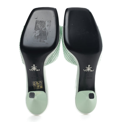 Prada Satin Crystal Logo 65mm Slide Sandals 39 Acqua 5 of 8