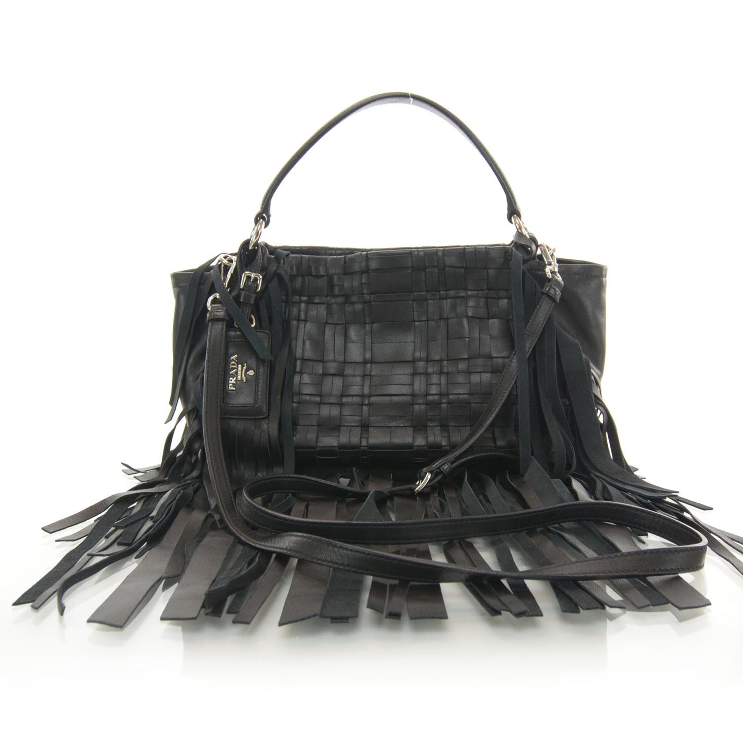 Nappa Woven Fringe Tote Black