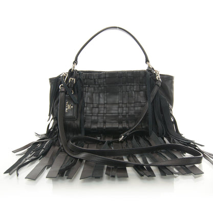 Prada Nappa Woven Fringe Tote Black 1 of 8