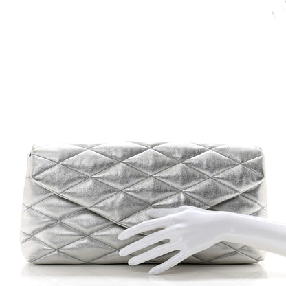 Saint Laurent Metallic Lambskin Quilted Sade Puffer Envelope Clutch Argento 2 of 11