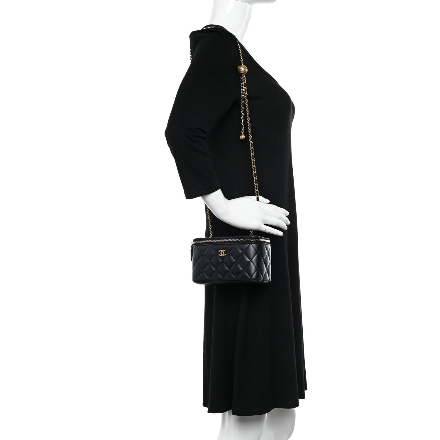 Chanel Lambskin Quilted Pearl Crush Small Vanity Case With Chain Black 2 of 10