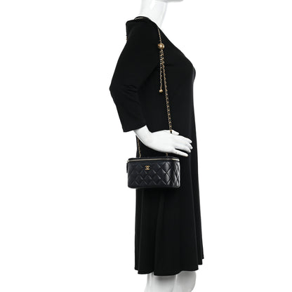 Chanel Lambskin Quilted Pearl Crush Small Vanity Case With Chain Black 2 of 10