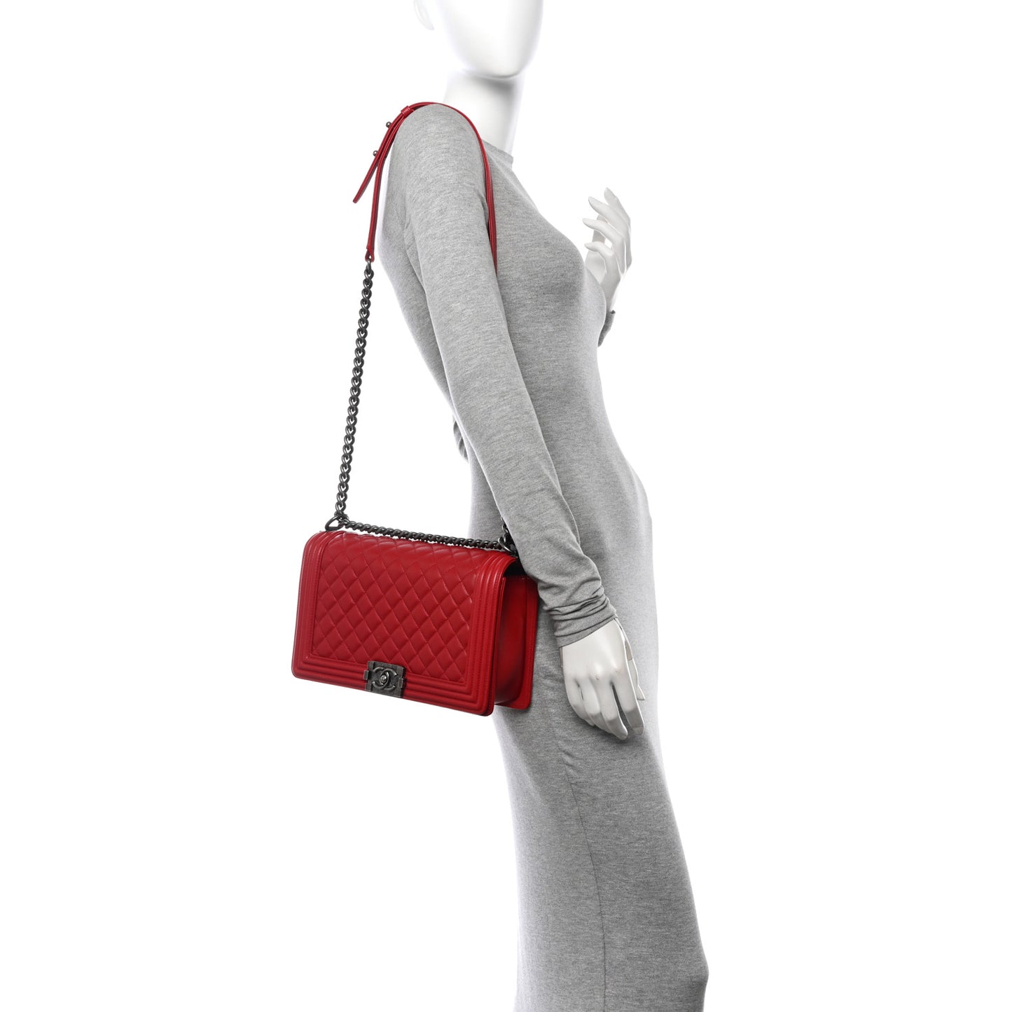 Calfskin Quilted New Medium Boy Flap Red