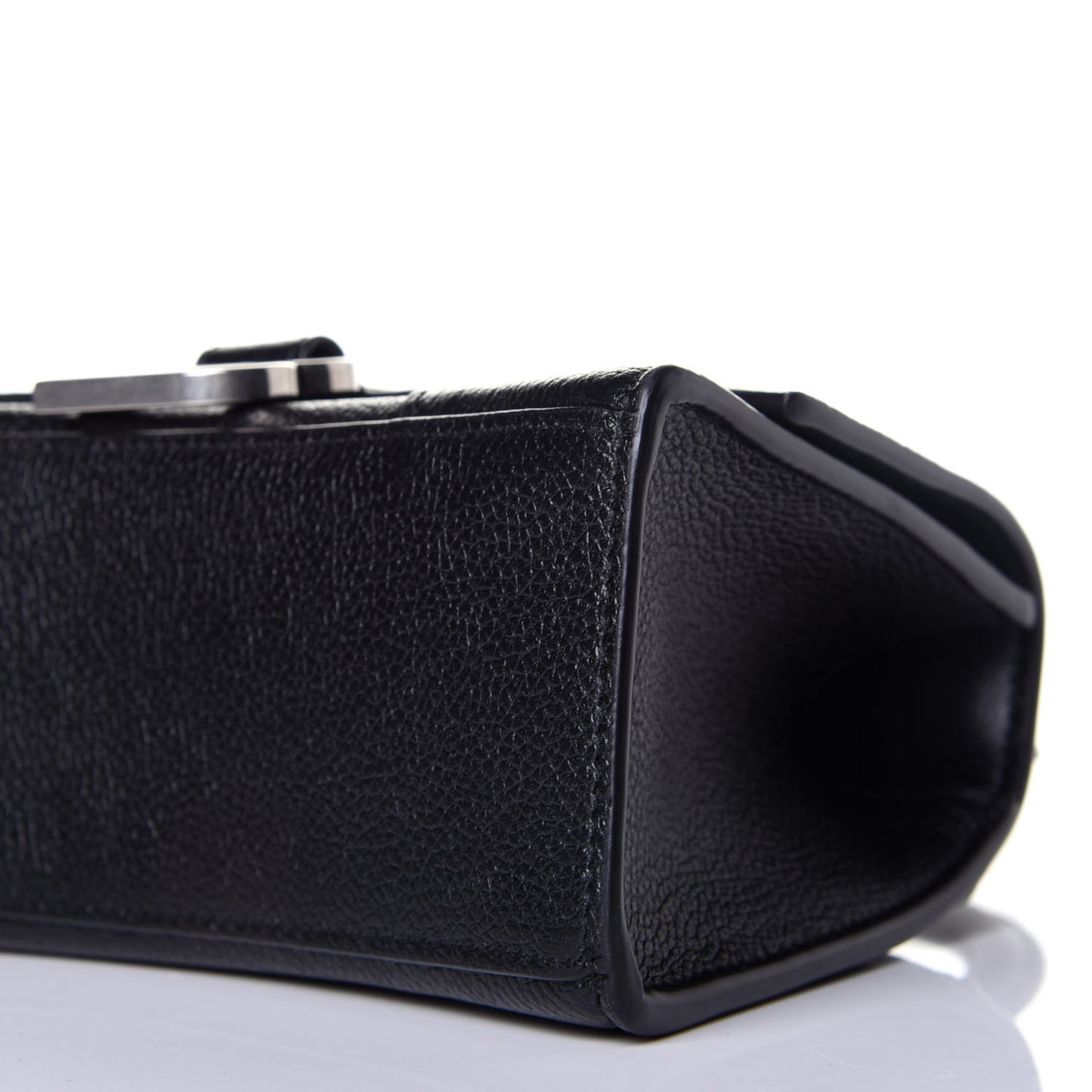 Grained Calfskin Hourglass Top Handle Bag XS Black