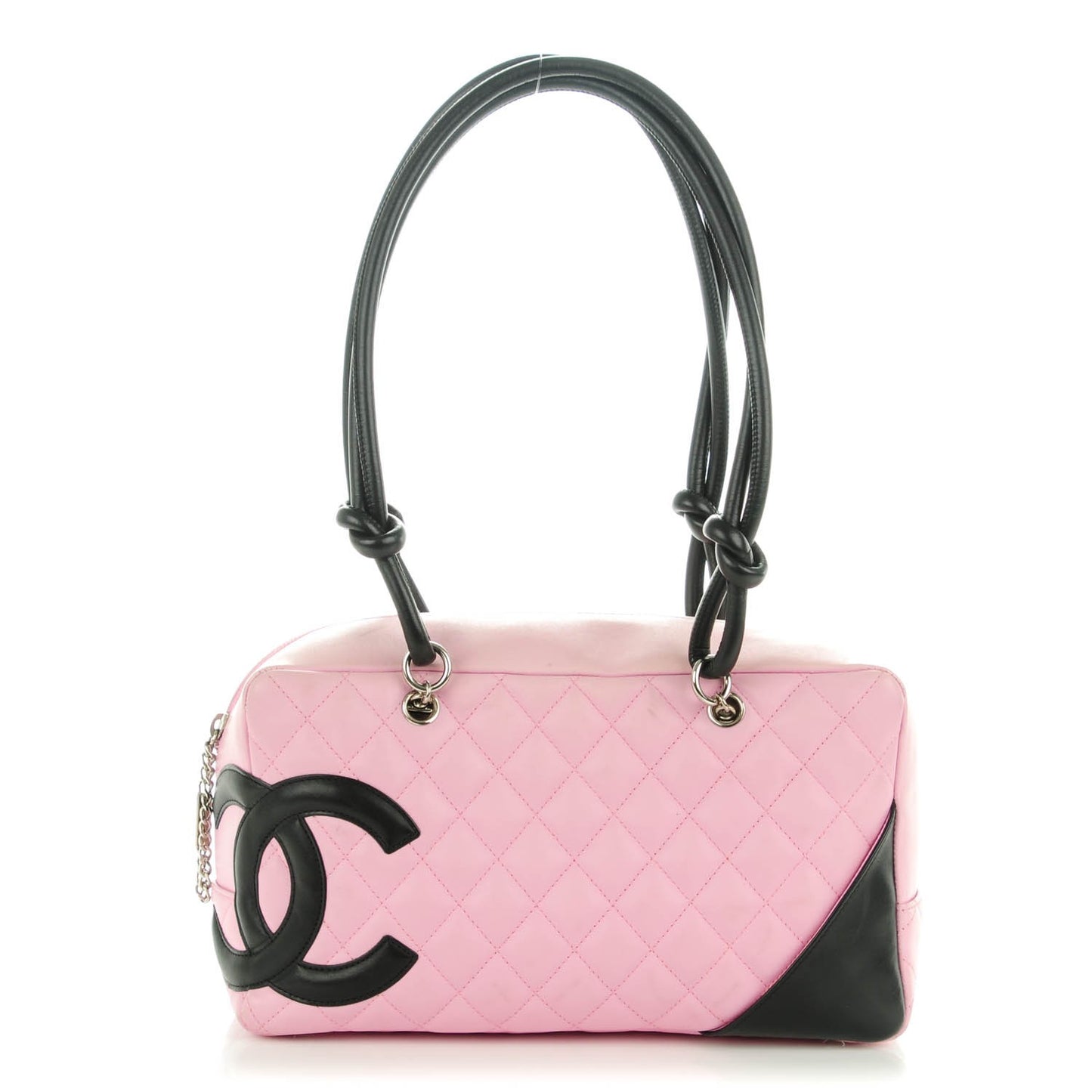 Calfskin Quilted Large Cambon Bowler Pink Black