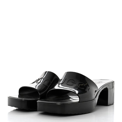 Gucci Rubber Gucci Logo Womens Platform 20/60mm Slide Sandals 37 Black 3 of 9