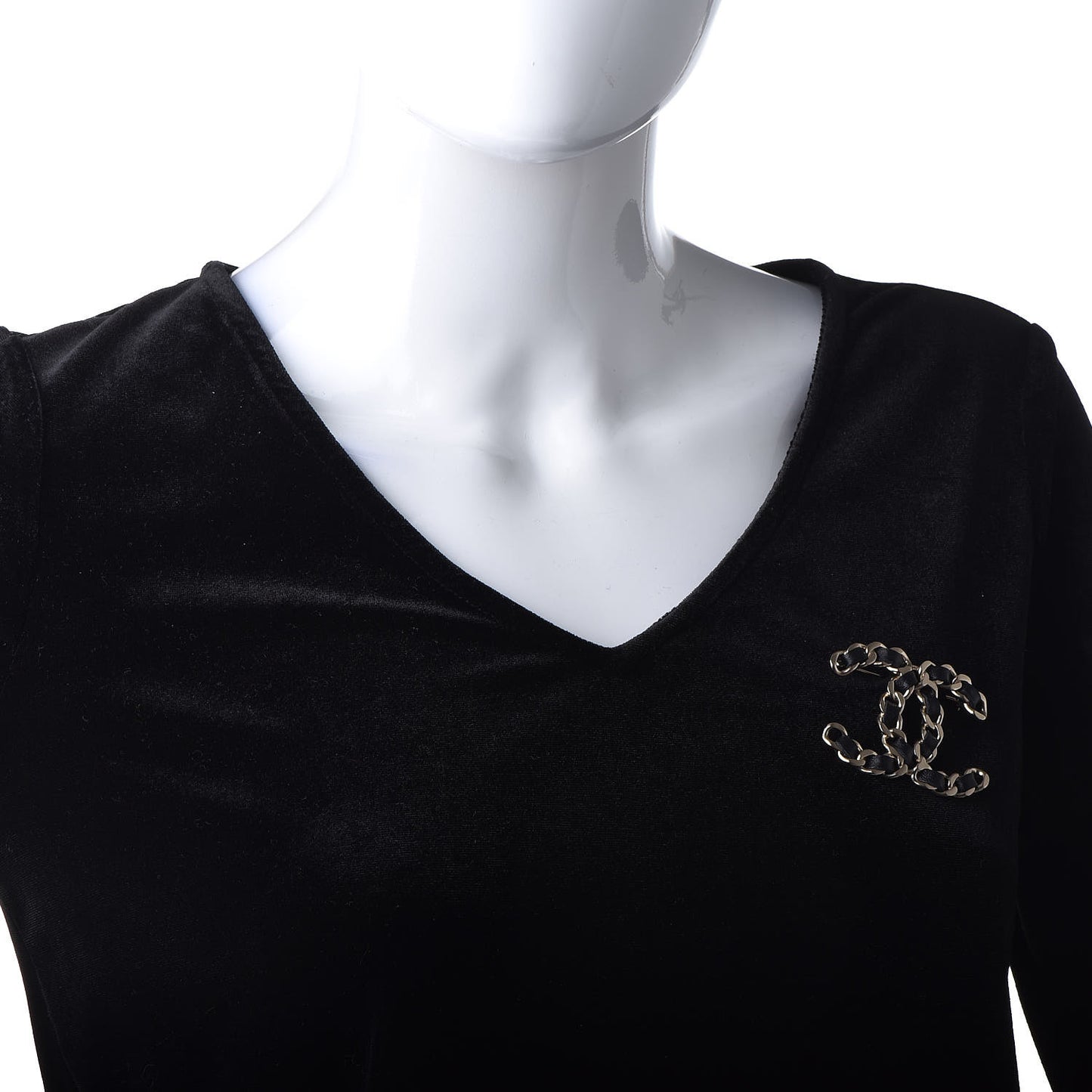 Lambskin Chain CC Brooch Black Gold