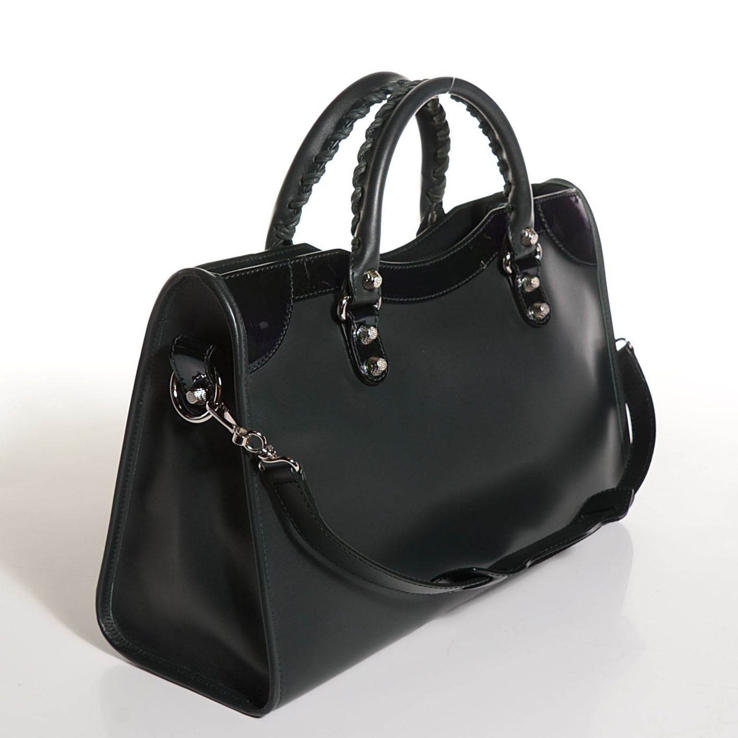 Smooth Calfskin Metallic Patent Giant 12 Silver Hardware City Vert Poker Fonce