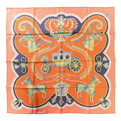 Hermes Silk Carre Paperoles Scarf 90 Orange Anthracite Vert 1 of 6