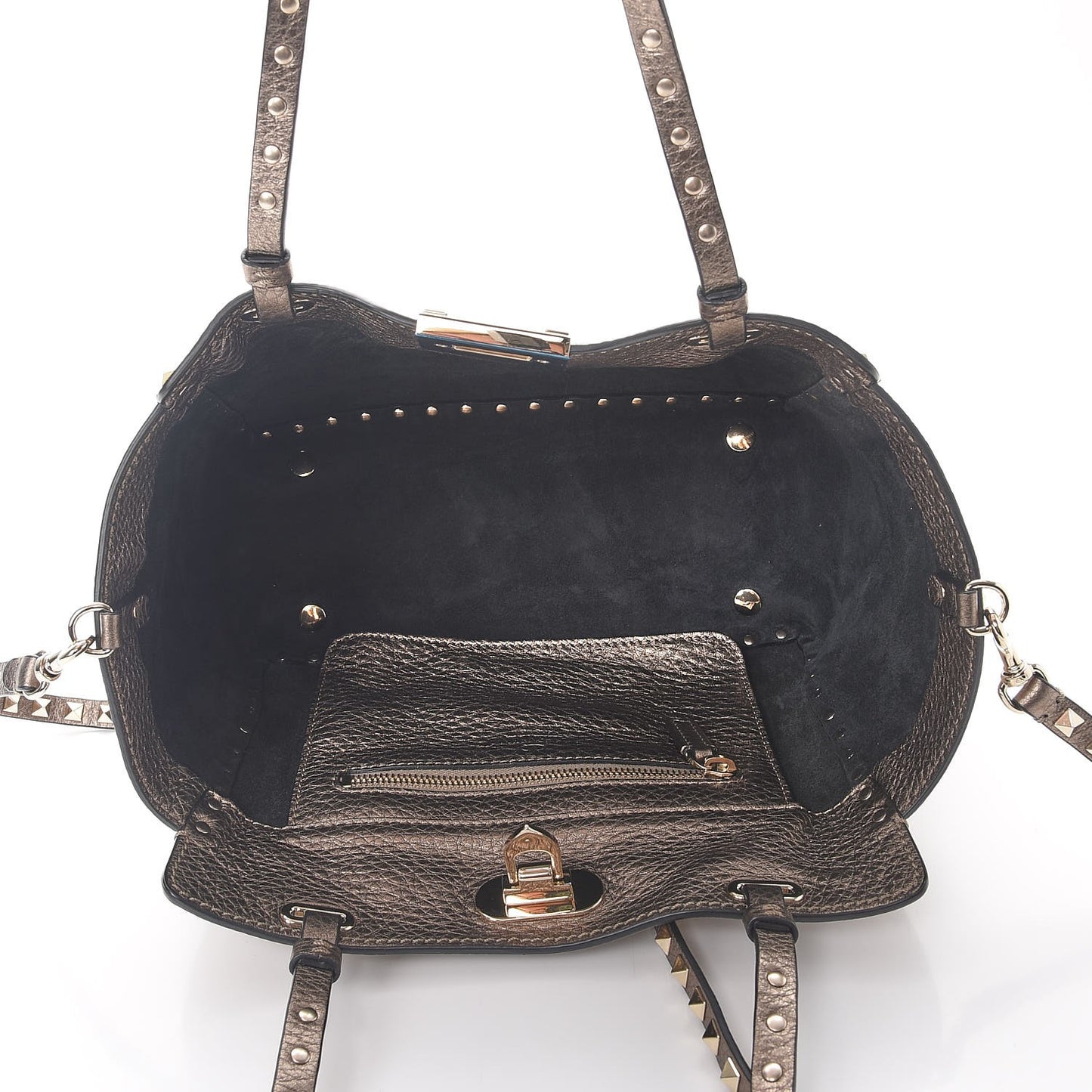 Metallic Alce Printed Calfskin Small Rockstud Tote Sasso