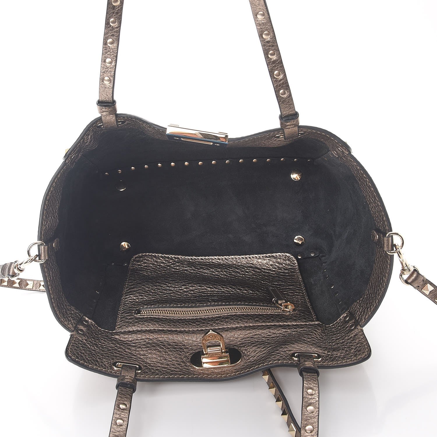 Valentino Garavani Metallic Alce Printed Calfskin Small Rockstud Tote Sasso 5 of 7