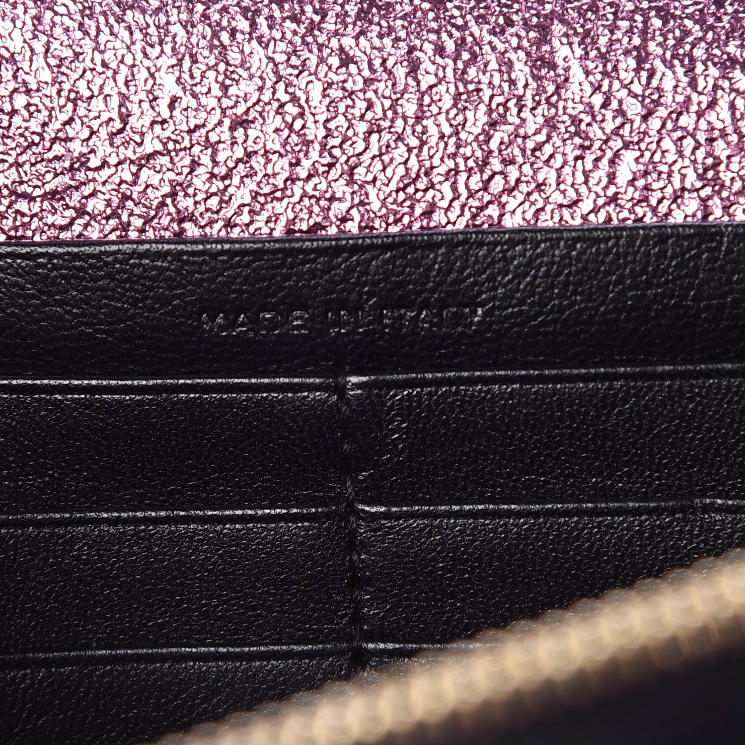 Saint Laurent Metallic Crackled Calfskin Matelasse Chevron Monogram Chain Wallet Light Pink 6 of 7