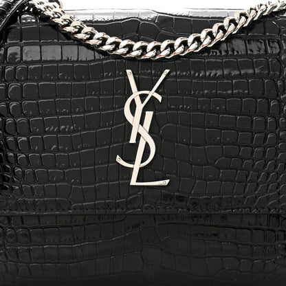 Saint Laurent Calfskin Crocodile Embossed Medium Monogram Sunset Black 8 of 12