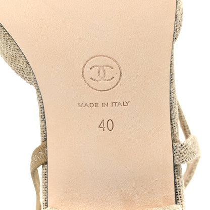 Chanel Fabric Grosgrain Cap Toe CC Slingback Flats 40 Light Beige Black 9 of 12