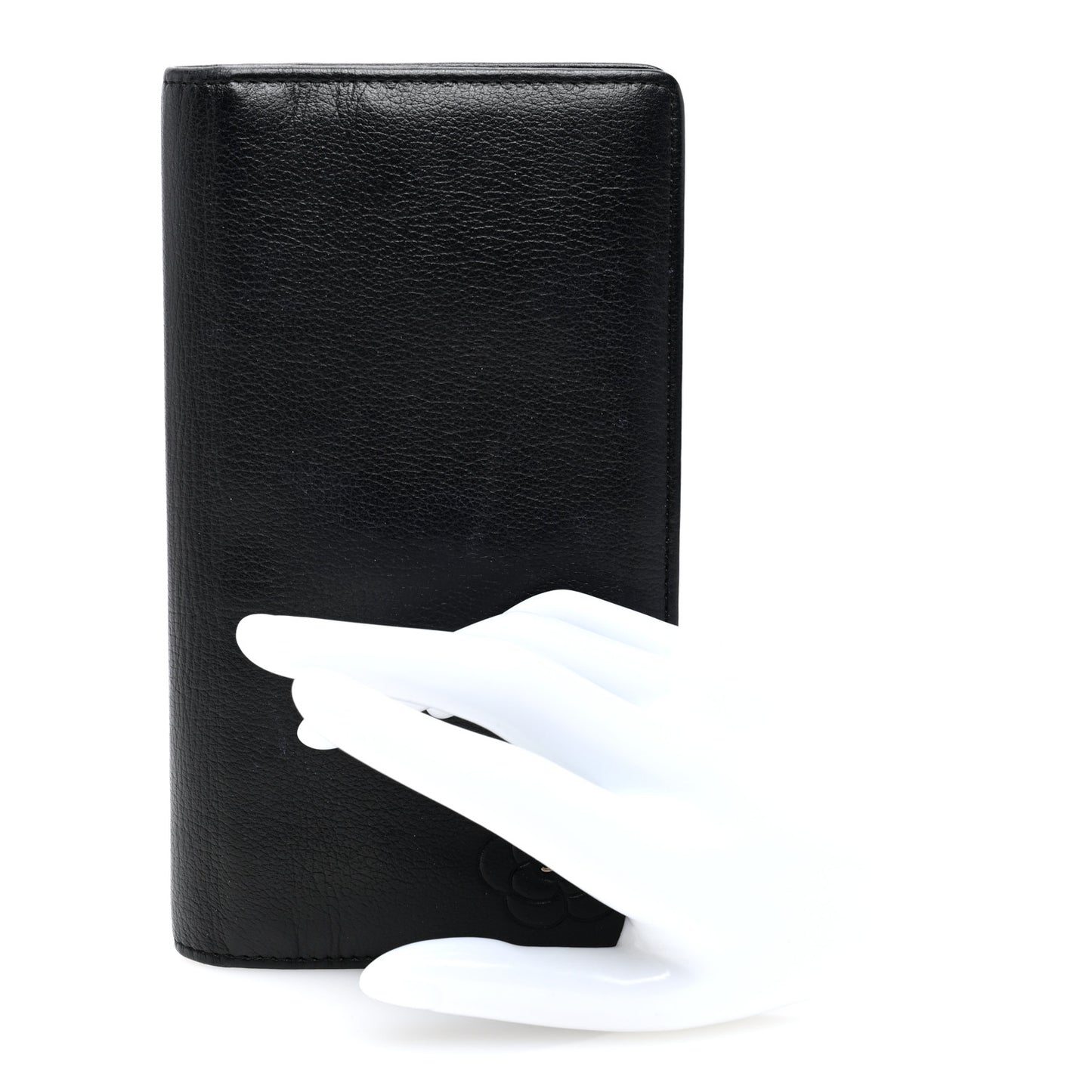 Goatskin Camellia Embossed Yen Wallet Black