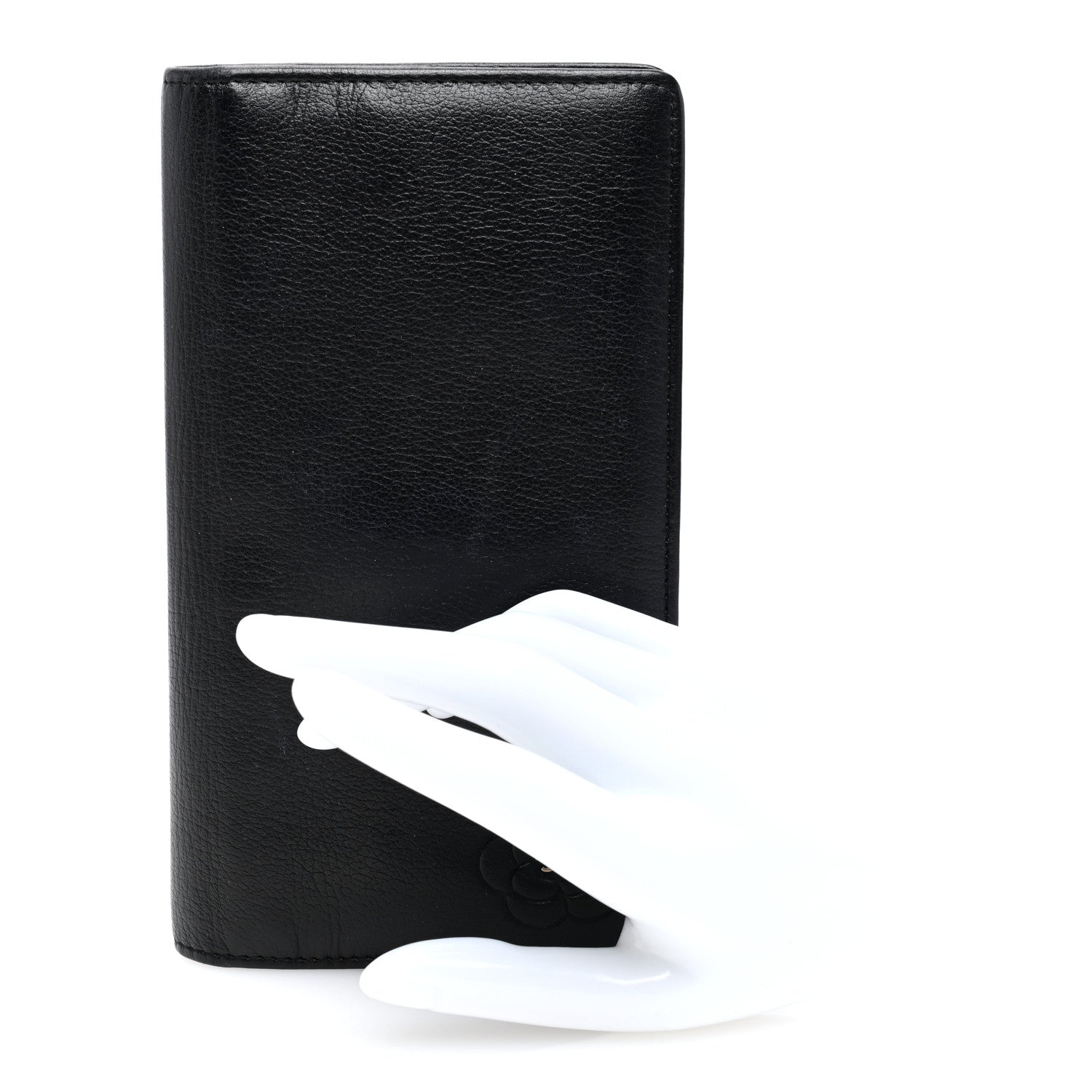 Chanel Goatskin Camellia Embossed Yen Wallet Black 2 of 8