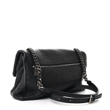 Saint Laurent Calfskin Crocodile Embossed Medium West Hollywood Monogram Fold-Over Black 3 of 12