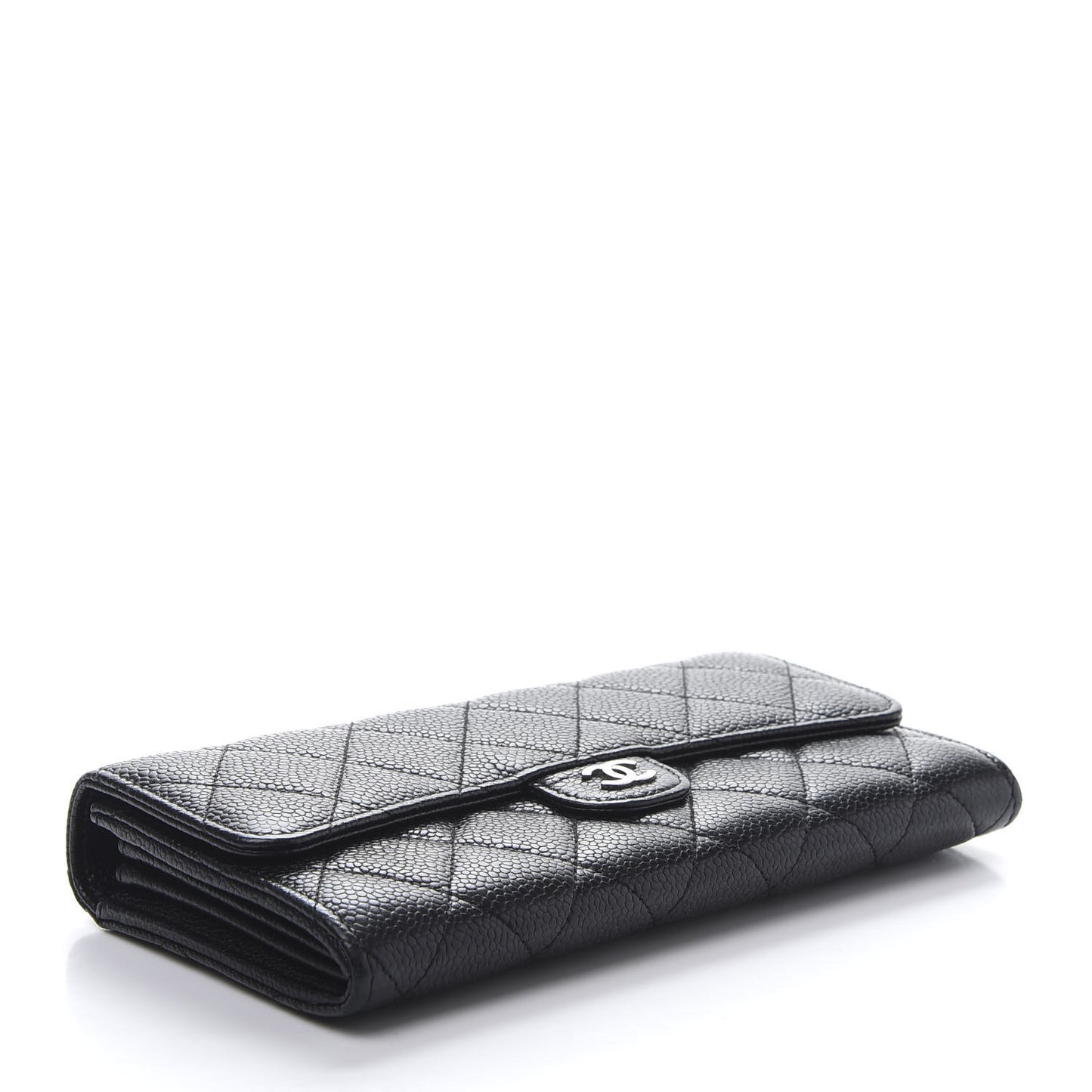 Caviar Quilted Large Flap Gusset Wallet Black