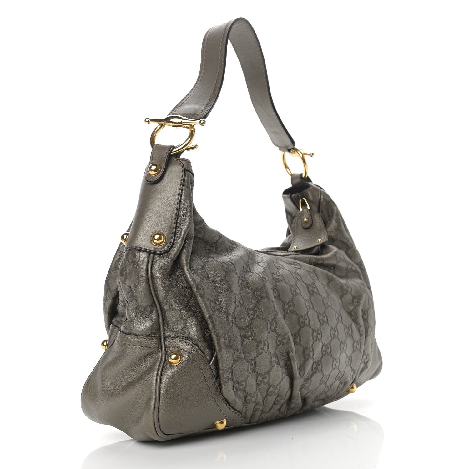 Gucci Guccissima Medium Jockey Hobo Metallic Pewter 2 of 12