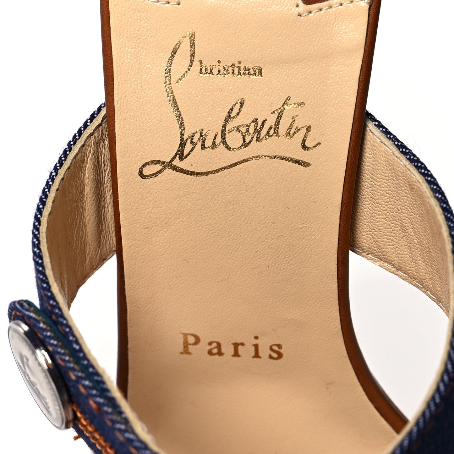 Denim Calfskin Sandenim Double Strap Sandal 36.5 Blue