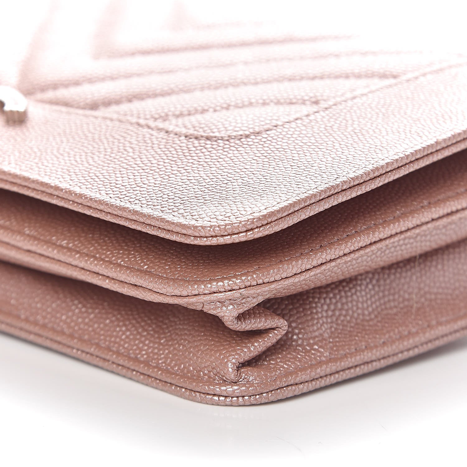 Chanel Metallic Caviar Chevron Quilted Vintage Mademoiselle Wallet On Chain WOC Pink 11 of 13