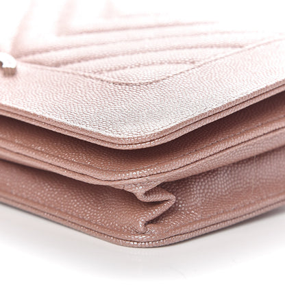Chanel Metallic Caviar Chevron Quilted Vintage Mademoiselle Wallet On Chain WOC Pink 11 of 13