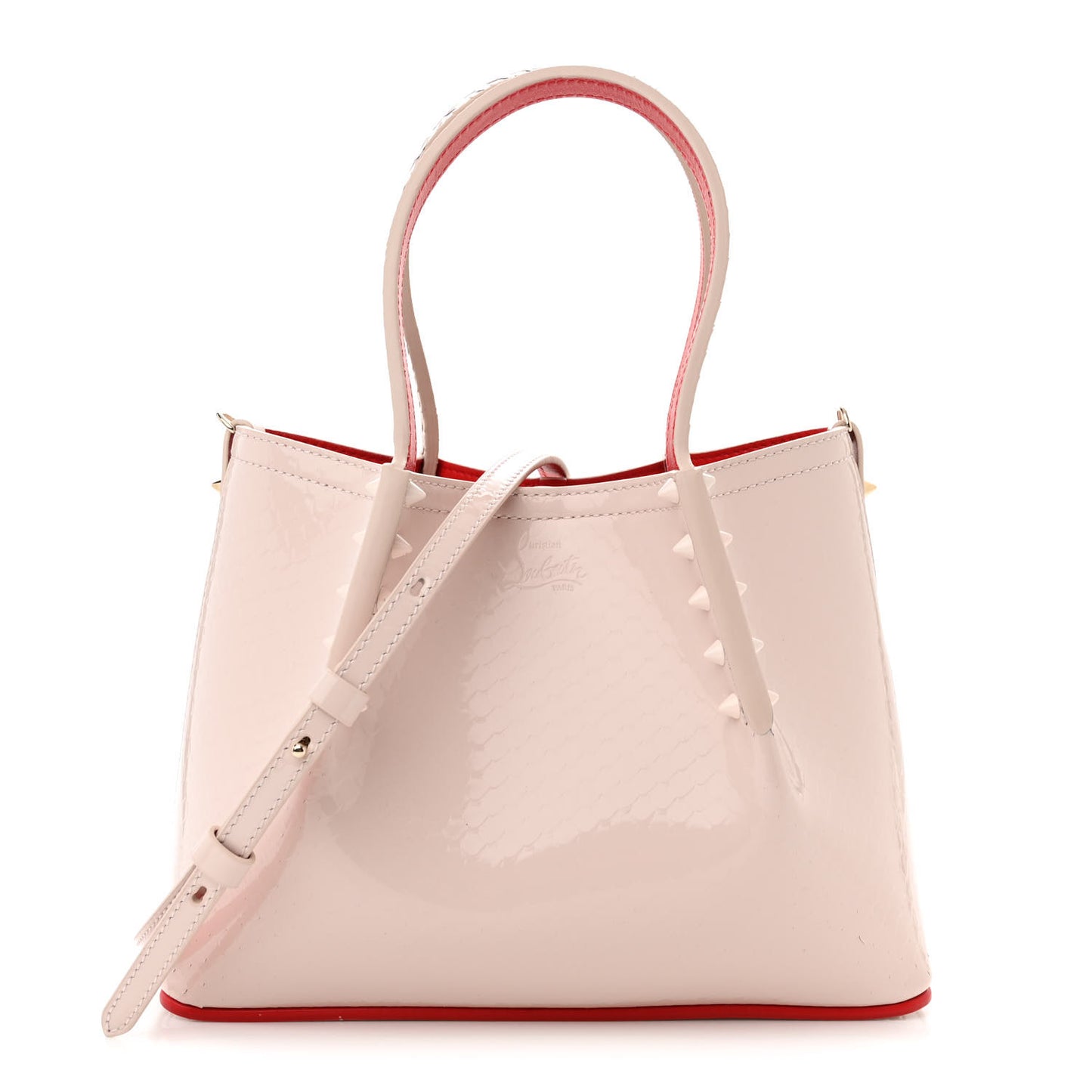 Patent Snakeskin Embossed Spiked Mini Cabarock Shopper Tote Leche