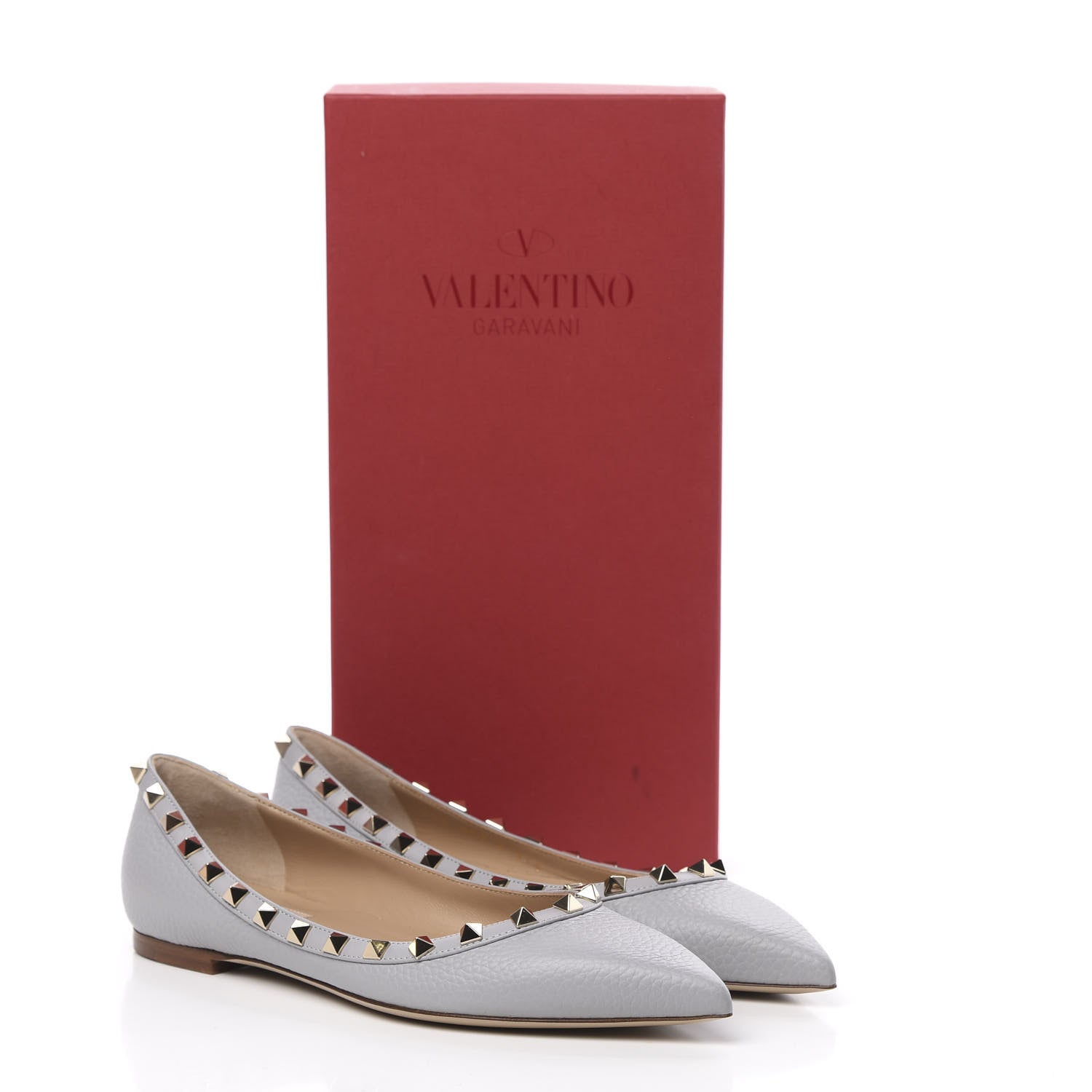 Valentino Garavani Pebbled Calfskin Rockstud Ballerina Flats 37.5 Pastel Grey 8 of 8