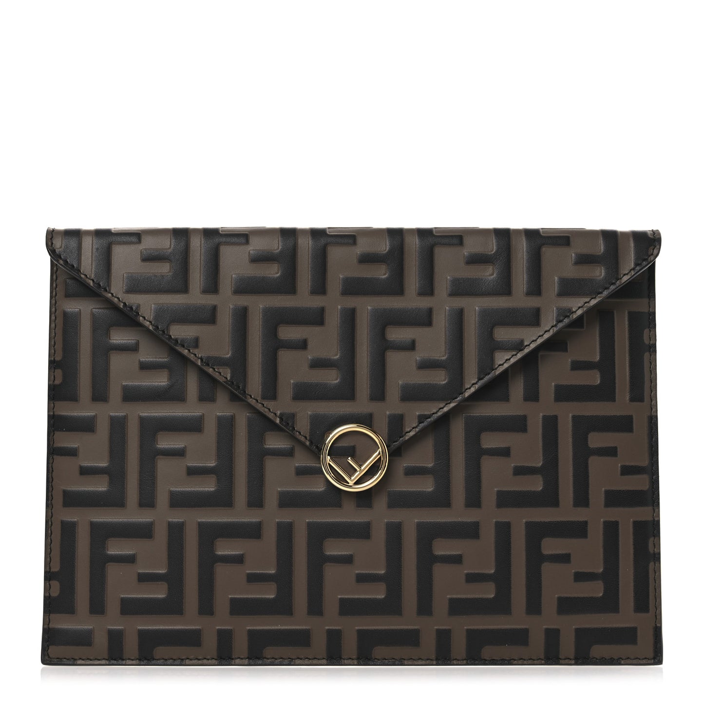 Vitello Soft F is Fendi Bi-Color FF 1974 Embossed Envelope Pouch Maya Black