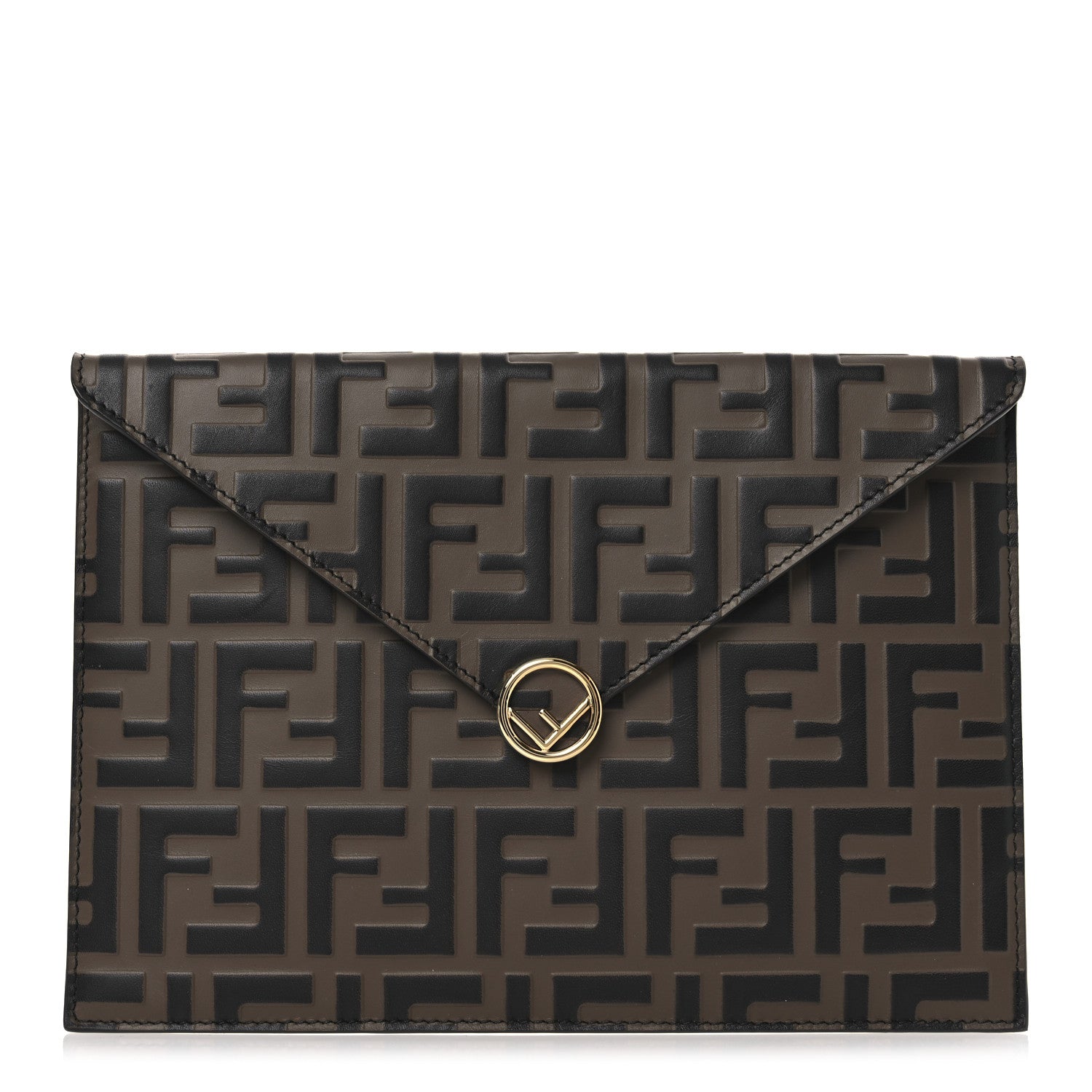Fendi Vitello Soft F is Fendi Bi-Color FF 1974 Embossed Envelope Pouch Maya Black 1 of 8