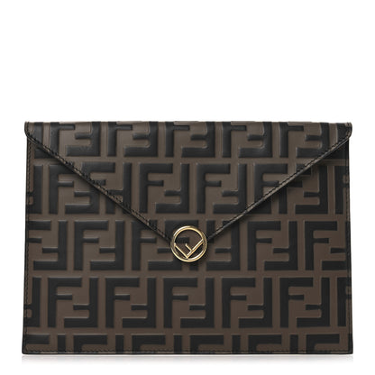 Fendi Vitello Soft F is Fendi Bi-Color FF 1974 Embossed Envelope Pouch Maya Black 1 of 8