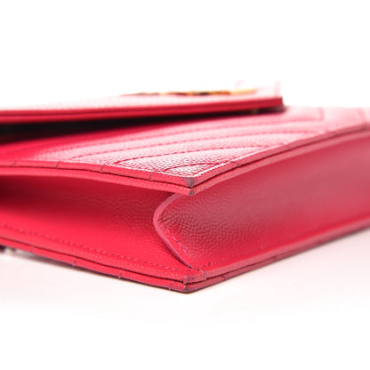 Saint Laurent Grain De Poudre Matelasse Chevron Monogram Envelope Chain Wallet Bubblegum 10 of 13