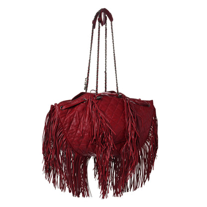 Chanel Lambskin Quilted Western Baluchon Fringe Bag Red 2 of 9
